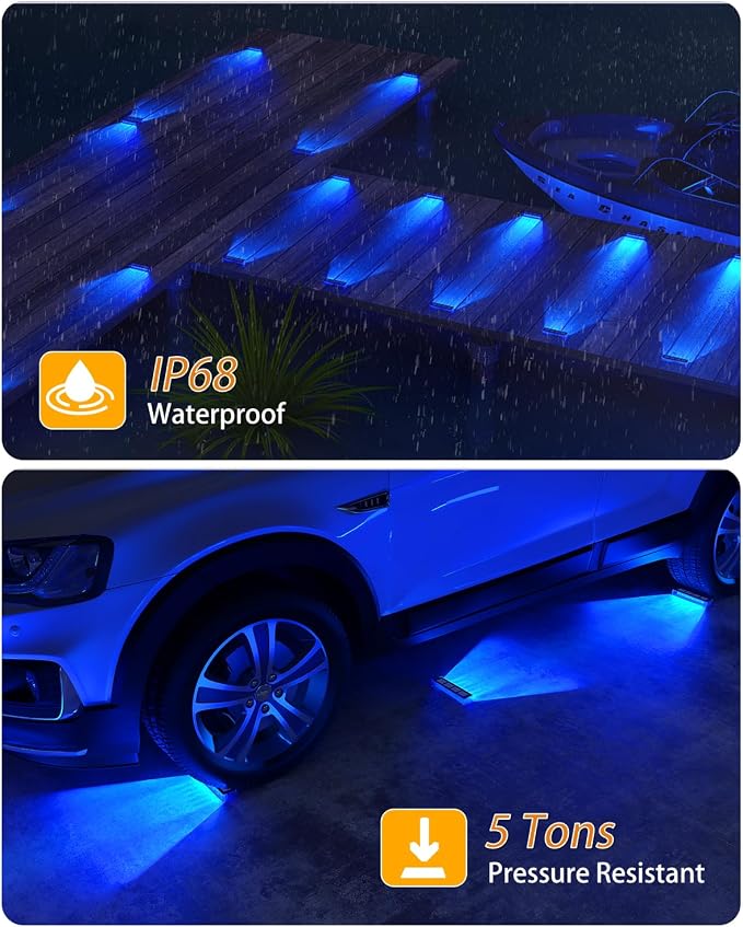 DetarZinLED Blue Solar Lights for Outside,4 Pack Solar Deck Lights Outdoor Waterproof LED,Blue Step Light for Outside,Dock Light Solar Powered Waterproof for Deck,Steps,Dock,Driveway,Stair,Path