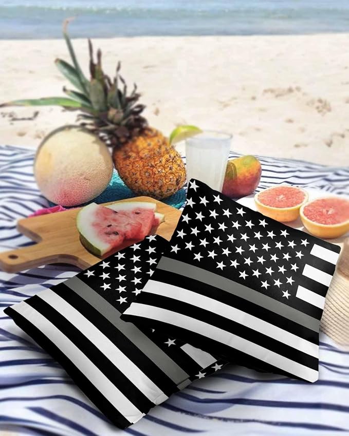 Outdoor Waterproof Pillow Covers Set of 2, Thin Gray Line Law Enforcement Correctional Corrections Guards Officers Patio Throw Pillow Covers, Decorative Cushion Case for Sofa Furniture, 24x24 Inch