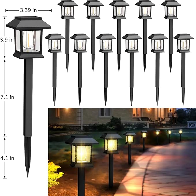 Greluna Solar Lights Outdoor,12 Pack 3000K Waterproof Auto On/Off Solar Pathway Lights for Your Garden, Landscape, Path, Yard, Patio, Driveway,Walkway Decor