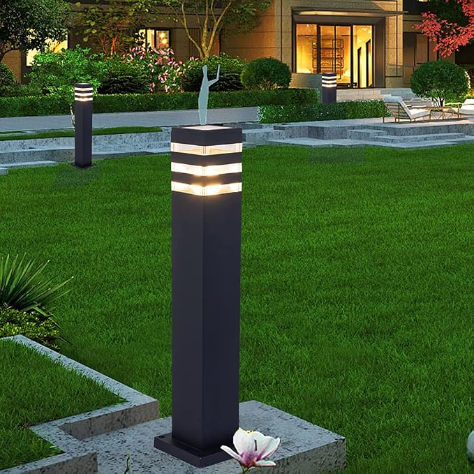 Pathway Lights Post Lights IP55 Waterproof Outdoor Lamp Post Lawn Light Floor Lamp E26 Lampholder Hardwired Suitable for 12V / 24V / 120V Voltage（23.5in, Black）