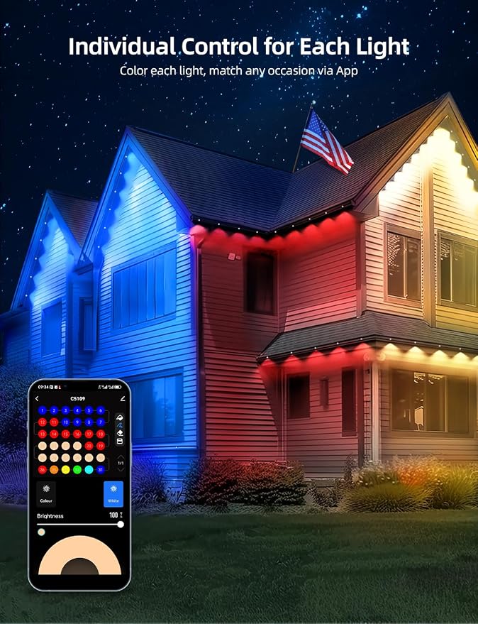 Permanent Outdoor Lights 100FT with 72 LEDs, Smart Eaves Lights RGBW | IP65 Waterproof Outdoor String Lights, DIY Scene Modes, App/Remote Control, for Christmas/Holidays, Alexa Compatible, White