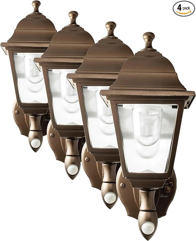 Maxsa 46219 Premium Battery-Powered Motion-Activated Decorative Outdoor Cool White LED Wall Sconce Lighting Fixture, Metal Housing, Dark Copper (Pack of 4)