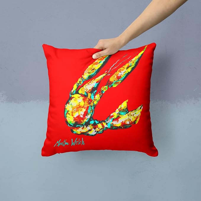 Caroline's Treasures MW1146PW1414 Crawfish Move Over Fabric Decorative Pillow Machine Washable, Indoor Outdoor Decorative Pillow for Couch, Bed or Patio, 14Hx14W