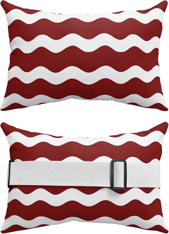 Outdoor Pillows Covers with Inserts Red Sea Wave Ripple Waterproof Recliner Pillow with Adjustable Strap Throw Pillows for Patio Furniture Pool Lounge Chair, 11x16 inch, 1PCS