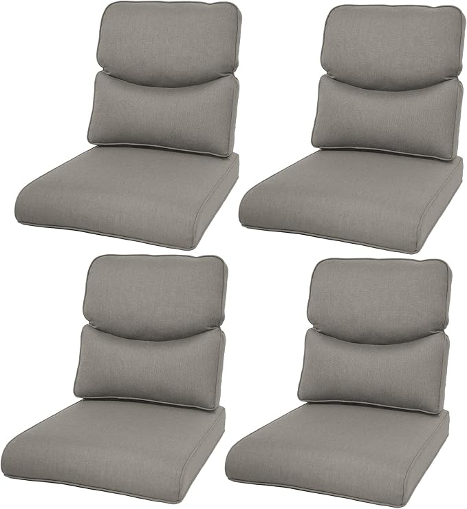22*24*4in Outdoor Patio Cushions, 4 Pieces Grey Smile Back Cushion | High Back Patio Cushions, Water-Resistant, Reversible, Removable Cover, Stain-Resistant, for Patio Chairs Sofa Couch