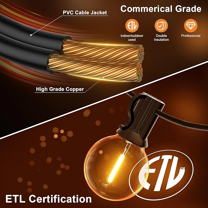 GPATIO 120FT Outdoor String Lights, Waterproof Patio Lights with 64 Hanging Lights Globe G40 Bulbs, 2700k Shatterproof for Backyard Outside Decor