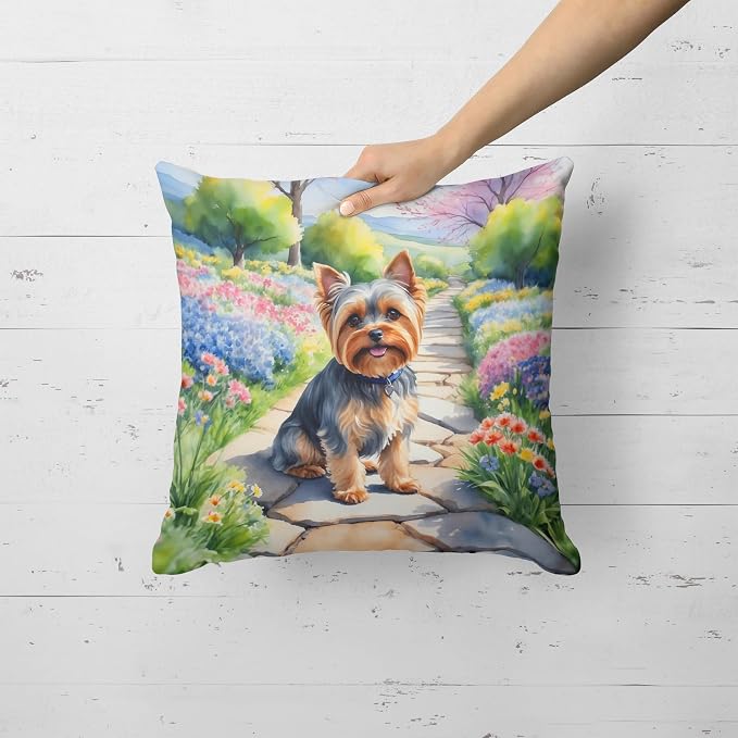 Caroline's Treasures Yorkshire Terrier Spring Path Throw Pillow Machine Washable, Indoor Outdoor Decorative Pillow for Couch, Bed or Patio, 18Hx18W