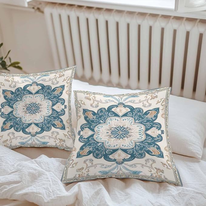 Boho Flowers Waterproof Outdoor Pillow Covers Set of 2 Home Decor, Country Neutral Chic Abstract Floral Art Pillowcase Patio Pillow Covers for Couch Bench Furniture Garden 24x24in