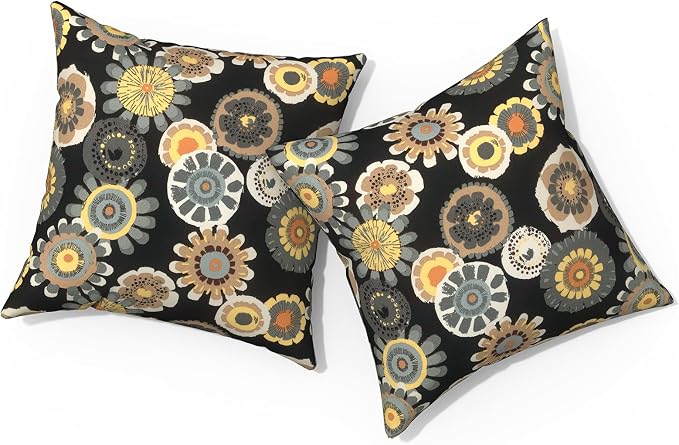 Outdoor Pillows for Patio Furniture 20x20 inch, Square Outdoor Throw Pillows with Inserts, Decorative Patio Pillows for Garden Couch Home Sofa Office Chair, Pack of 2,Black Yellow Crosby