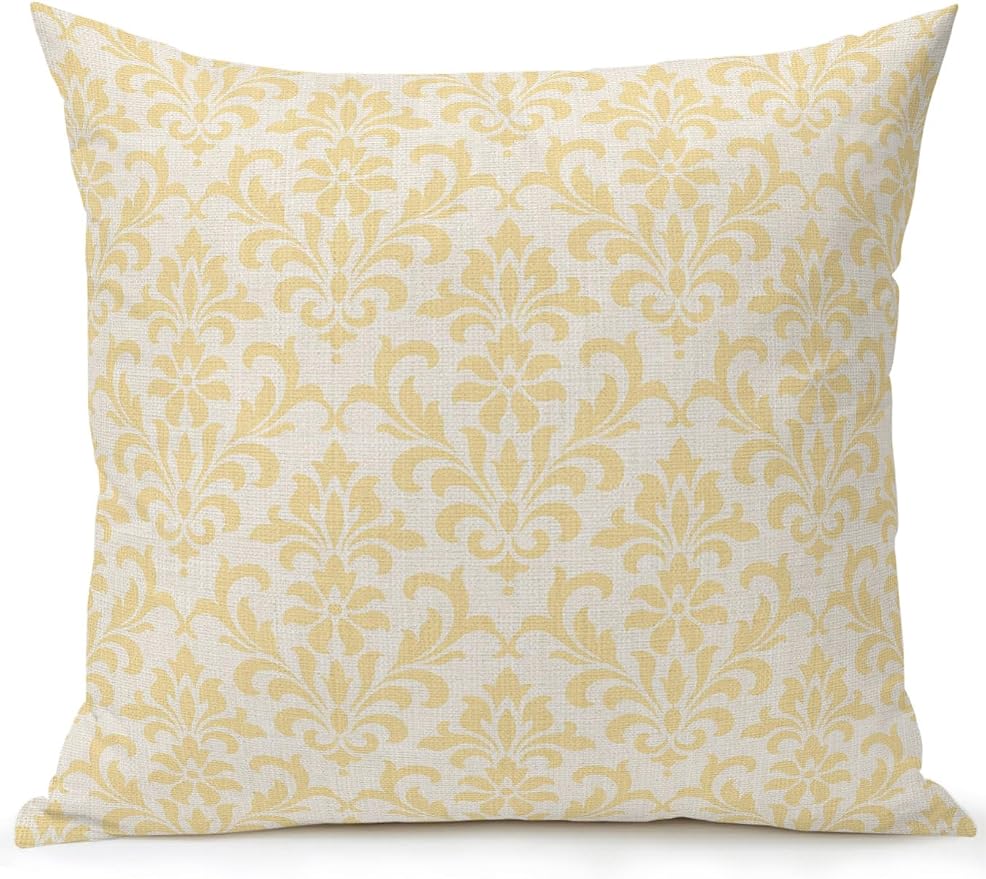 Waterproof Outdoor Pillow 1 Pack Yellow Grid Plaid Decorative Throw Pillows Cover & Insert 16x16 Inch Pillowcase Diagonally Crossed Lines Pillows for Couch Sofa Bed Patio Furniture Indoor Outdoor