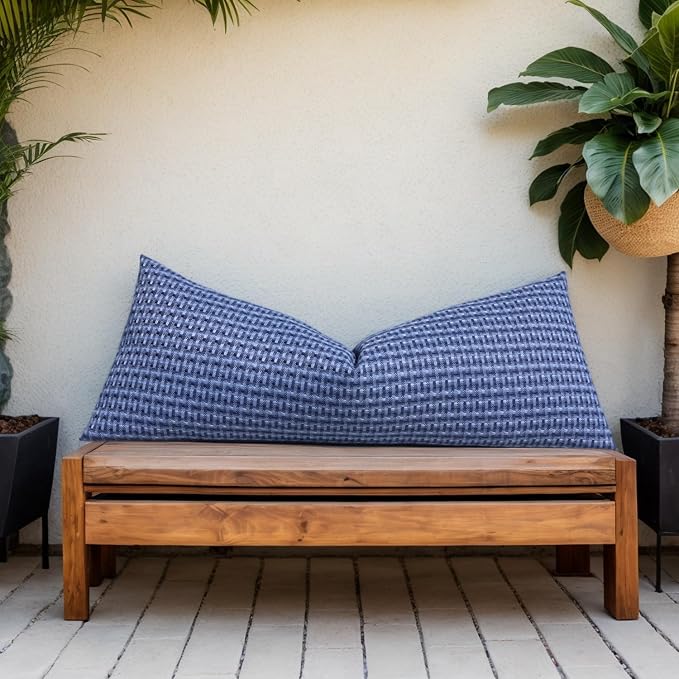 Kevin Textile Outdoor Waterproof 14"x36" Pillow Cover 1 Pack, Navy Blue | Water Resistant Weaving Faux Linen Texture Throw Pillow Covers, Outside Decorative Pillowcases for Garden Patio Balcony Couch