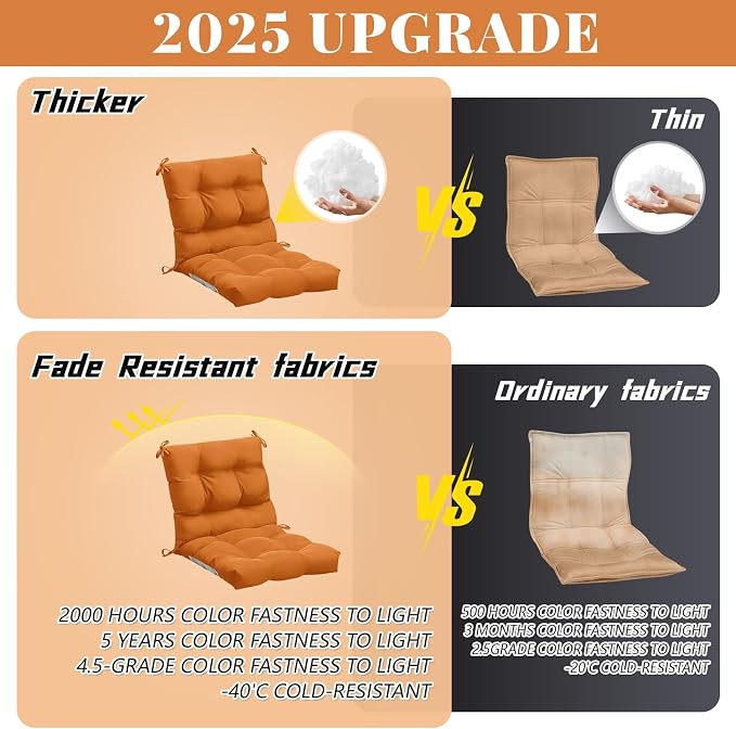 Marsui 4 Pcs Outdoor Indoor High Back Chair Cushions Patio Furniture Tufted Pillow with Ties Water-Resistant Replacement Outdoor Rocking Chair Cushions, 42 x 21 Inches (Orange,Solid Color)