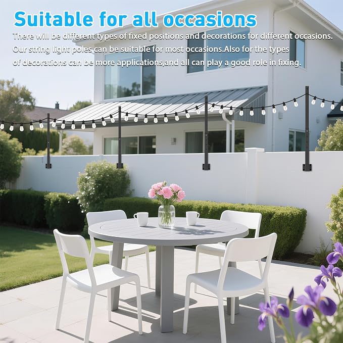 6 Pack 2.8 FT String Light Poles,Metal Lights Poles for Outdoor String Light, Rustproof Heavy Duty for Outside Garden,Patio,Wedding,Backyard,Deck,Party