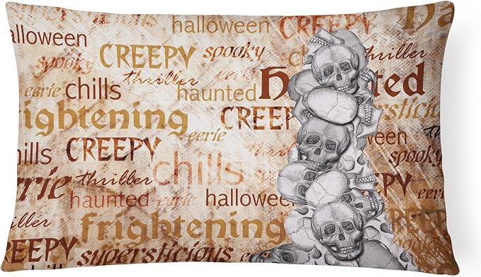 Caroline's Treasures SB3012PW1216 Creepy, Haunted and Frightful with Skulls Halloween Canvas Fabric Decorative Pillow, 12H x16W, Multicolor