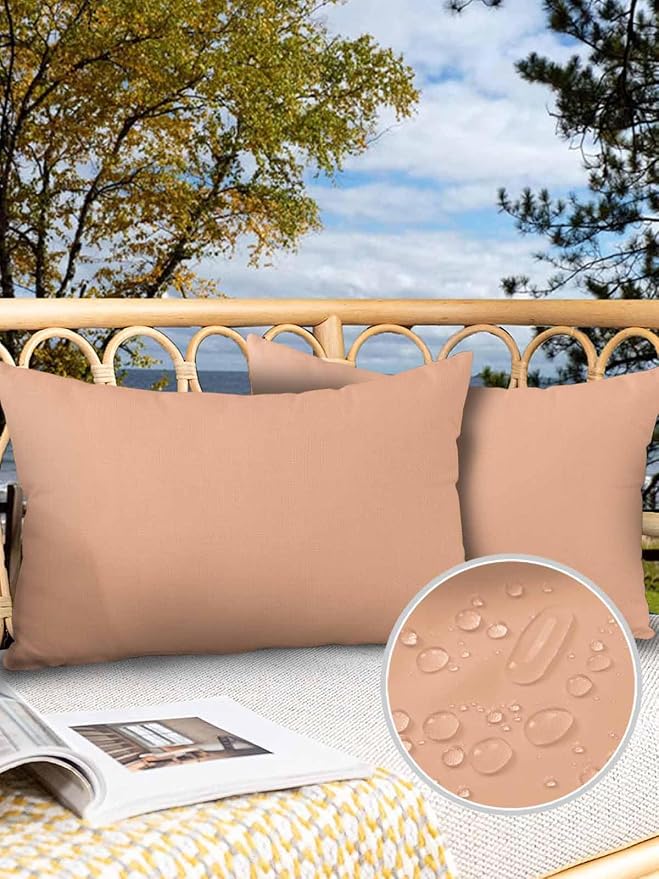 Outdoor Waterproof Throw Pillow Covers Set of 2 Peach Fuzz Pink Lumbar Pillowcases 20x12 Inches Solid Color Patio Decorative Pillows Cushion Case Patio Pillows for Couch Bed Chair Garden