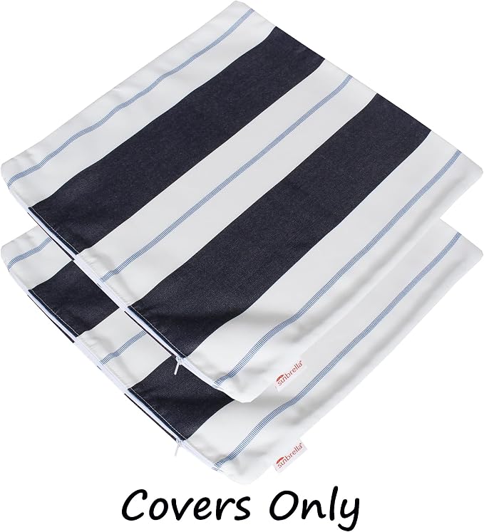 Outdoor/Indoor Sunbrella Throw Pillow Cover Only Square Set of 2 Pieces 20 inch x 20 inch Relate Harbor Stripe - Insert Not Included, Navy