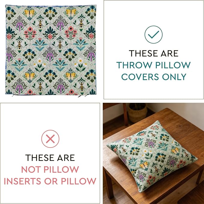 Outdoor Pillow Covers 18x18 Set of 2 Sage Garden Print, Waterproof & UV Resistant Polyester for Patio, Couch, Porch, Spring Botanical Decor