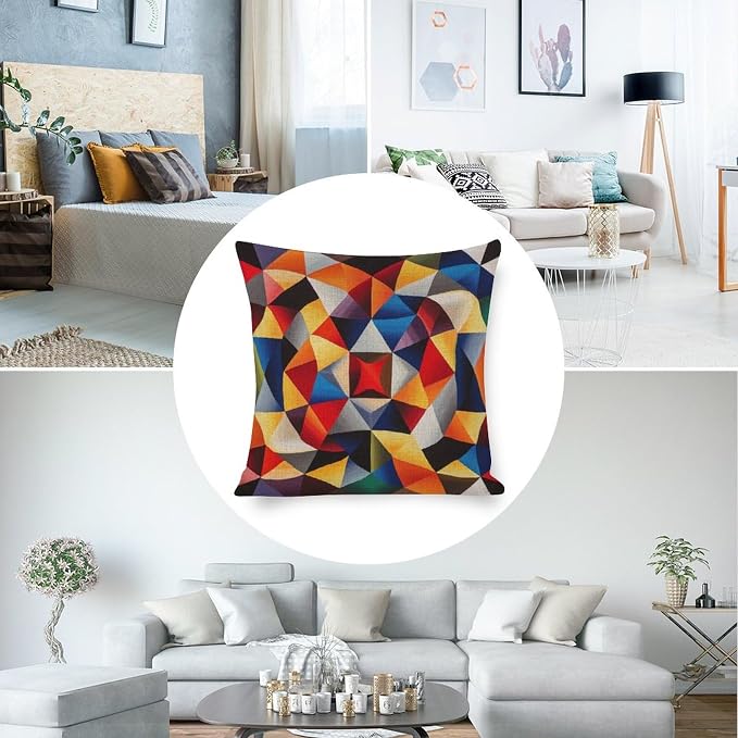 Cushion Pillow Cover Colorful Fun Aesthetic Mid Century Modern Gomestry Decorative Square Pillowcase Cushion Case Mid-Century Modern Style Couch Pillows 20"x20" for Couch Sofa Bed