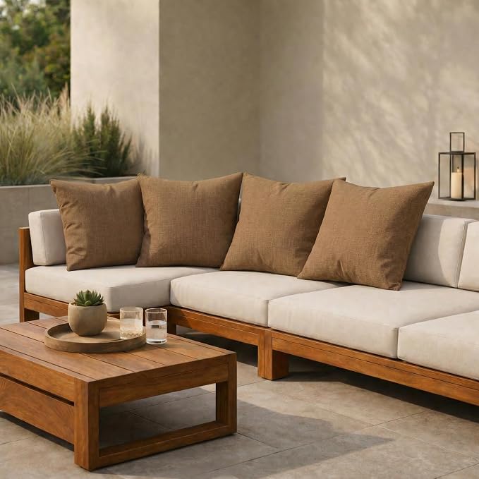 RSH DECOR Square Throw Pillows Set of 4, 24" x 24", Outdoor Pillows Waterproof, Outdoor Pillow Covers, Pillow Covers for Couch, Canvas Sepia, Made in USA