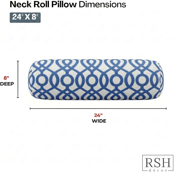 RSH DECOR: Neck Roll Jumbo Bolster Pillows Set of 2 | 24” x 8" | All-Weather Spun Fabric | Water and Fade-Resistant | Outdoor Support Pillows for Patio Furniture | Made in USA (Capilla Blue)