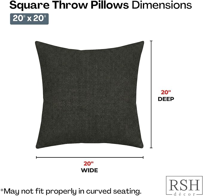 RSH DECOR: Sunbrella Square Throw Pillows Set of 4 | 20" x 20" | Water and Fade-Resistant Performance Fabric | Outdoor Pillow Covers with Down-Alternative Inserts | Made in USA (Fife Slate)