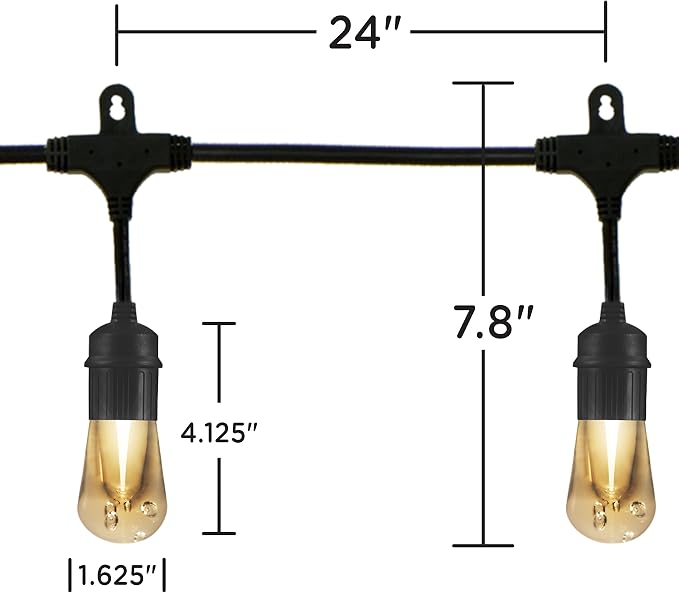 Enbrighten Vintage Outdoor String Lights, 24ft, 12 Bulbs, White Light Only | 2700K Warm White Light, Weatherproof, Shatterproof Acrylic Bulbs, Drop Cord, Easy Install Keyholes, Linkable up to 350ft