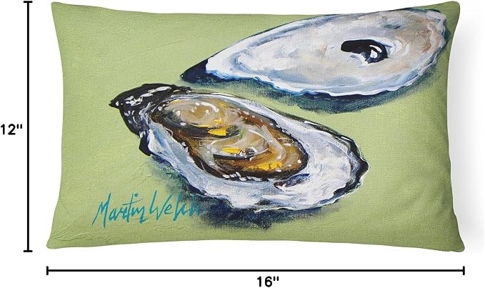 Caroline's Treasures MW1102PW1216 Oysters Two Shells Canvas Fabric Decorative Pillow Machine Washable, Indoor Outdoor Decorative Pillow for Couch, Bed or Patio, 12HX16W
