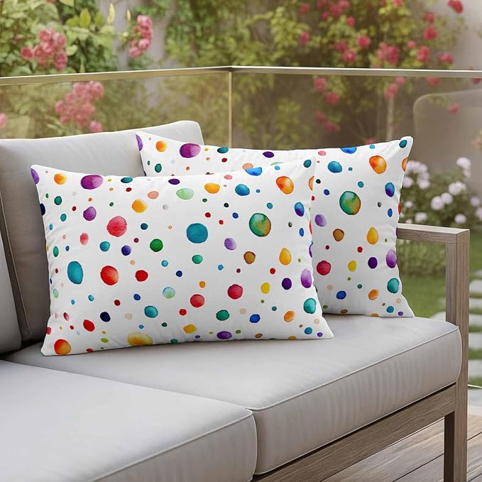 Color Polka Dot Outdoor Pillow Covers Set of 2 Abstract Watercolor Bubbles Modern Waterproof Throw Pillow Cover Decorative Cushion Cases for Patio Porch Garden 20X12 Inch