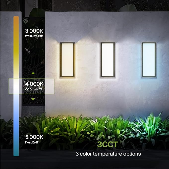 ASD LED 14" Outdoor Wall Light, Front Door House Sconce | 3CCT, Dimmable, Waterproof, ETL Listed | 20W 1900LM 3000-5000K 120V | Exterior Patio Lighting Fixture, Flush Mount Porch Lamp | Black, 4 Pack