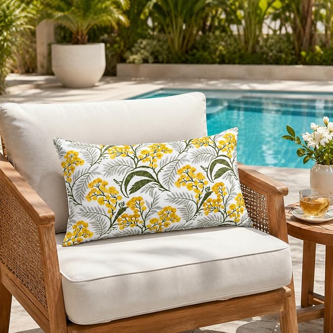 Outdoor Lumbar Pillows 12"x20" Waterproof Patio Pillows with Inserts | Set of 2 Fade Resistant Outdoor Waterproof Lumbar Pillow Decorative Garden Lumbar Cushions for Home Patio Terrace Sofa