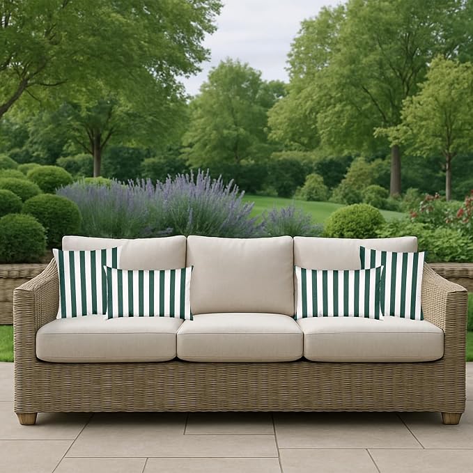 RSH DECOR: Sunbrella Square Throw Pillows Set of 2 | 24" x 24" | Water and Fade-Resistant Performance Fabric | Outdoor Pillow Covers with Down-Alternative Inserts | Mason Forest Green