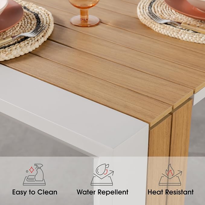 Transformer Table - Extendable Outdoor Dining Set up to 12, Expandable Patio Table, Weather-Resistant Patio Furniture, Light Oak, Natural (Table + Bench + 4 Chairs)
