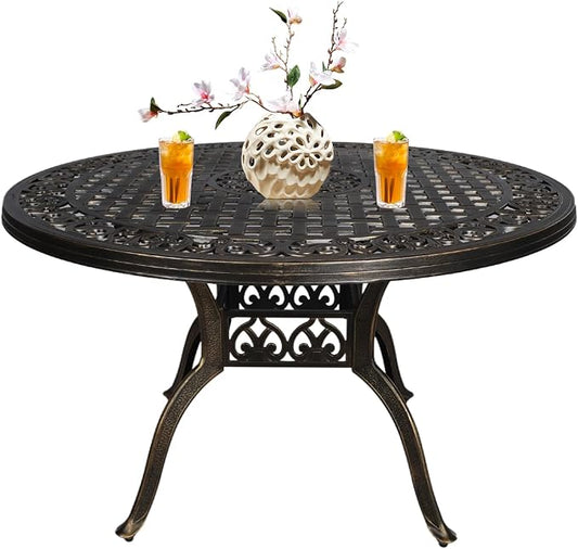 Outdoor Dining Table for 4-6 Person, 48.23" Cast Aluminum Patio Table with 2.36" Umbrella Hole, Outdoor Bistro Table for Backyard, Garden, Patio