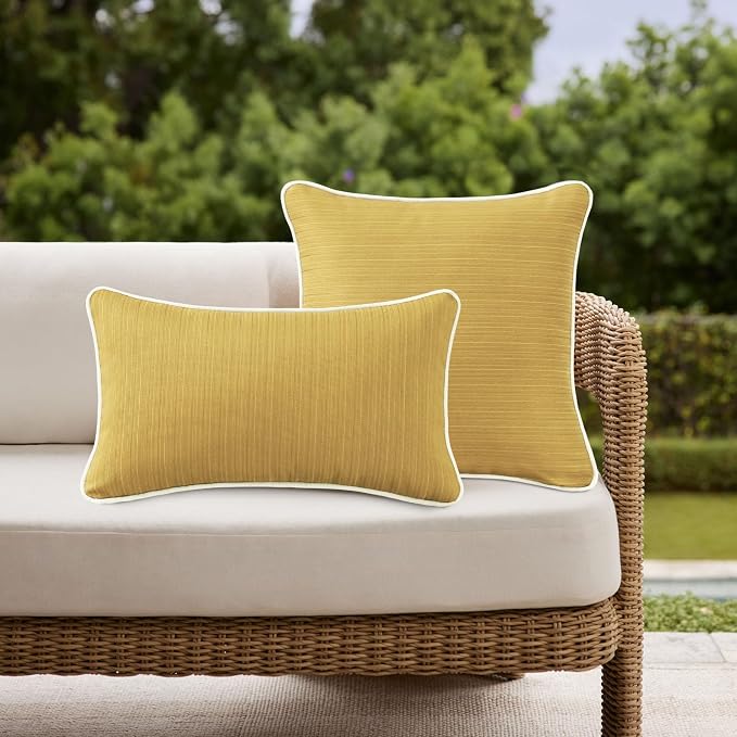 Unimatta Decorative Outdoor Water Repellent Throw Pillows with Inserts, Set of 4, 20" x12" Pillows for Patio, Backyard, Bed, Couch, and Patio Furniture, Yellow Brown
