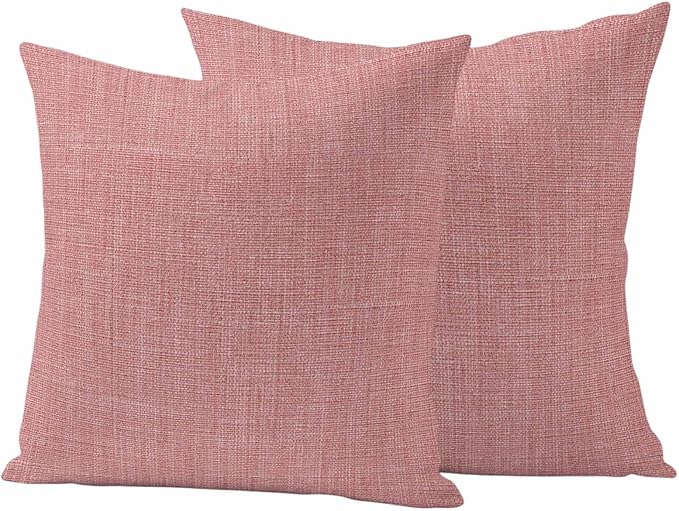 Outdoor Waterproof Throw Pillow Covers Set of 2 Peach Pink Linen Pillowcases 16x16 Inches Farmhouse Pure Color Decorative Pillows Cushion Case Patio Pillows for Couch Bed Chair Garden
