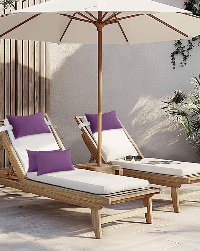 Chaise Lounge Chair Pillow with Strap & Insert Purple Outdoor Recliner Head Pillow Pack of 2 Solid Purple Color Waterproof Headrest Patio Lumbar Pillow for Beach Pool Office Chair 12x20 Inch