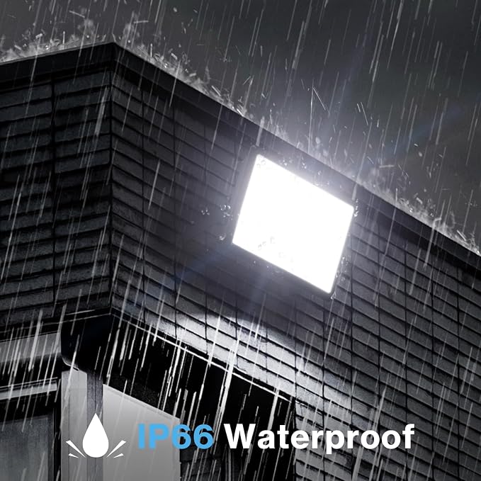 Olafus 2 Pack 200W LED Flood Light Outdoor, 18000LM Super Bright IP66 Waterproof Exterior Security Lights with Plug, 6500K Daylight White Exterior Floodlights for Stadium Yard Barn