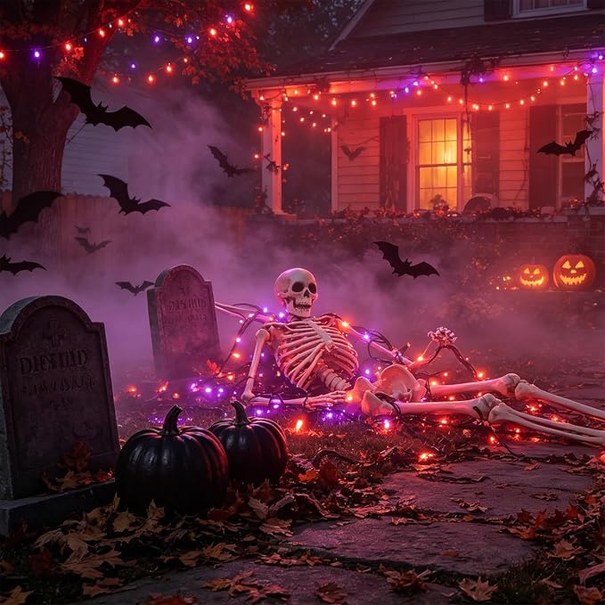 LJLNION Halloween Lights, 29ft 150 Count Black Wire Fairy Mini Lights, 120V UL Certified Incandescent Light String, Connectable for Garden Patio Holiday Party Outdoor Decor, Orange & Purple