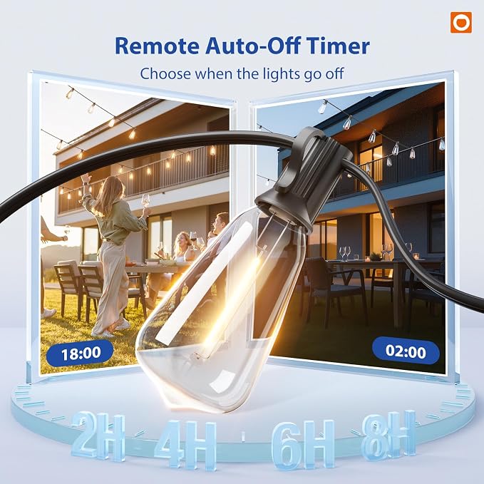 addlon 100FT(50FT*2) Outdoor String Lights ST38 LED with Remote Waterproof | 54 Dimmable Shatterproof Replaceable Bulbs, Connectable Hanging Strand for Porch Backyard Patio Garden Deck Outside, Timer