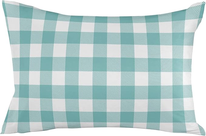 Outdoor Waterproof Throw Pillow Covers Set of 2 Teal Green White Check Plaid Lumbar Pillowcases 20x12 Inches Farmhouse Style Patio Decorative Pillows Cushion Case Patio Pillows for Couch Bed Garden