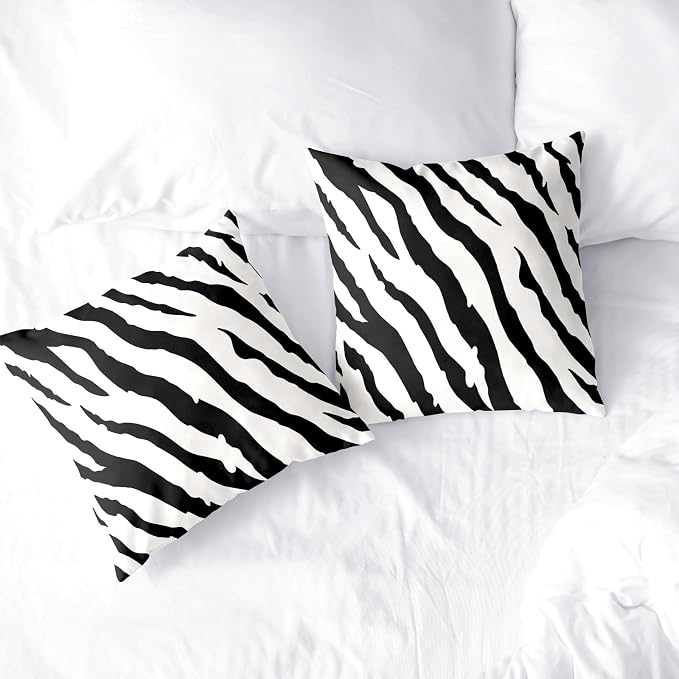 Zebra Striped Printed Throw Pillow Covers 22x22 Black and White Decorative Couch Pillow Covers Abstract Square Art Pillow Cases Home Decor for Sofa Bed in 2 Pcs