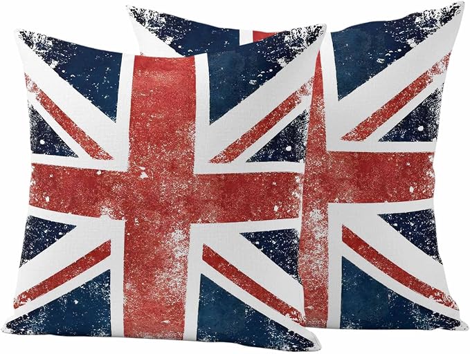 4th of July Outdoor Throw Pillows Covers 18x18 inch Set of 2 Waterproof British Flag Decorative Zippered Cushion Covers for Patio Furniture, Vintage Mottled National Flag Lumbar Pillowcases