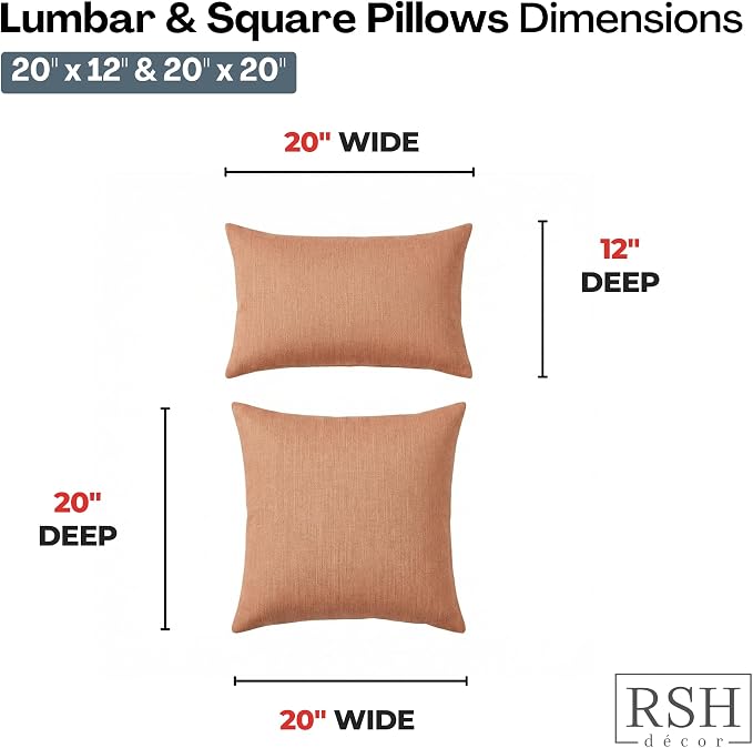 RSH DECOR: Sunbrella Lumbar & Square Pillows Set of 4 | 20" x 12" & 20" x 20" | Water and Fade-Resistant Performance Fabric | Outdoor Throw Pillows | Made in USA (Cast Petal Pink)