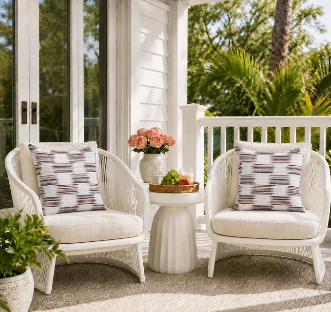 Outdoor Pillow Covers Waterproof Throw Pillow Covers, Set of 2 Jacquard Texture Water Resistant Fade Resistant Decorative Cushion Covers for Garden Patio Bench Couch Sofa, 18x18 Inch (Woven Rainbow)