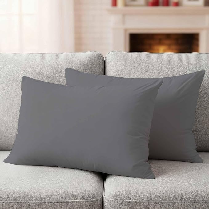 Lumbar Pillow Covers 12 x 20 Inches, Grey Pure Color Waterproof Throw Pillow Cover Set of 2, Aesthetics Contemporary Luxury Decorative Rectangle Cushion Covers for Patio/Couch/Garden