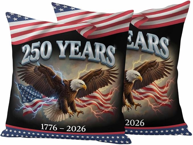 250th Anniversary USA Outdoor Waterproof Throw Pillow Covers 16x16 Set of 2, Independence Day Eagle Flag Decorative Pillowcases Cushion Pillowcase for Couch Sofa Patio Outside Pillow Protector
