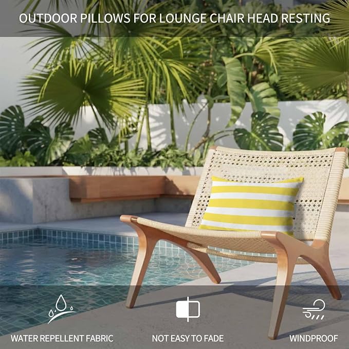 Modern Stripes Lines Outdoor Head Pillows for Recliner Lounge Chair,Pack of 1 Waterproof Throw Pillow Cushion Cases with Insert&Elastic Strap,Yellow and White Neck Pillow for Patio Beach