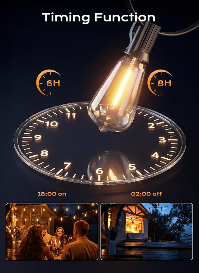 Minetom 55FT Outdoor String Lights with Remote, ST38 Patio Lights Dimmable | Waterproof LED Christmas Lights with 3 Modes, Shatterproof Connectable Outside Lights for Backyard Porch Deck Garden Decor