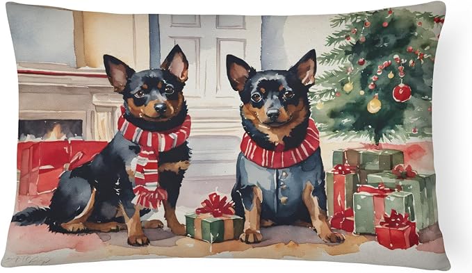 Caroline's Treasures DAC2699PW1216 Lancashire Heeler Cozy Christmas Throw Pillow Machine Washable, Indoor Outdoor Decorative Pillow for Couch, Bed or Patio, 12HX16W