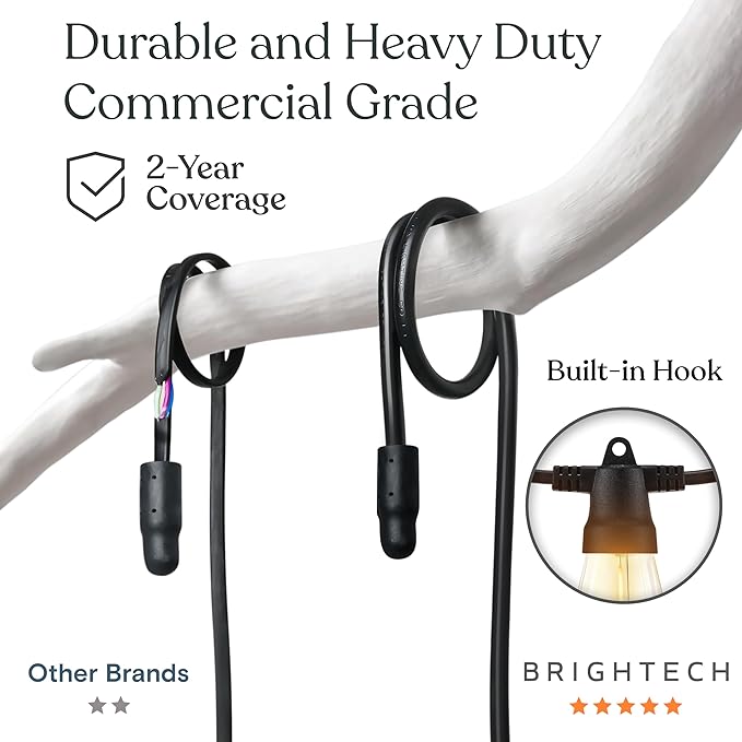 Brightech Ambience Pro Solar String Lights & Remote, Commercial Grade 48 ft | Dimmable Outdoor String Lights, Waterproof Patio Lights, 15 Shatterproof LED Edison Bulbs for Outside & Porch, 4W Soft White